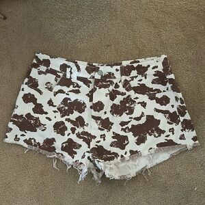Cow print cut off shorts